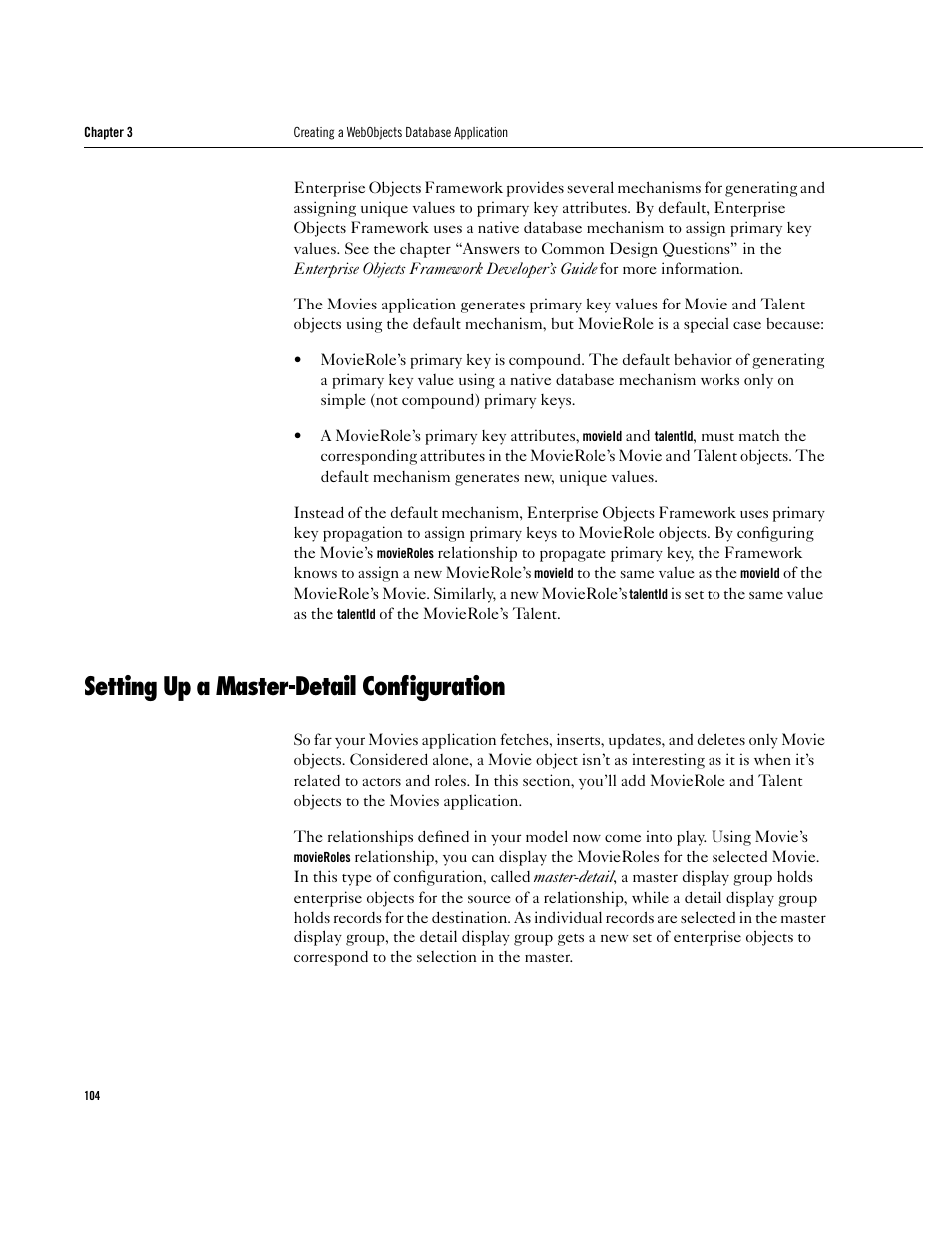 Setting up a master-detail configuration, Setting up a master-detail configuration 104 | Apple WebObjects 3.5 User Manual | Page 104 / 120