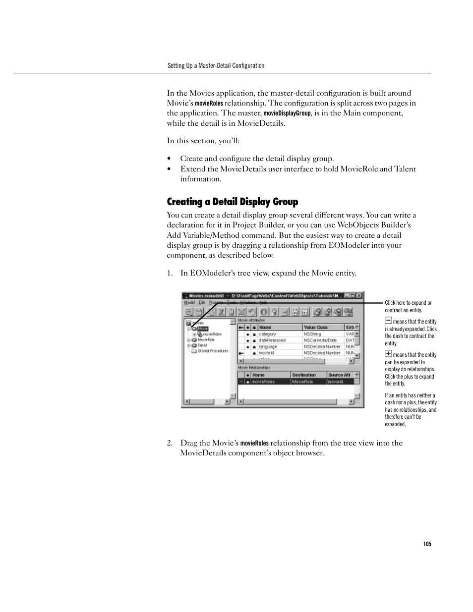 Creating a detail display group, Creating a detail display group 105 | Apple WebObjects 3.5 User Manual | Page 105 / 120