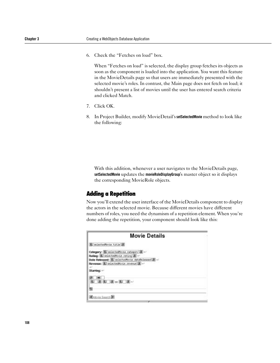 Adding a repetition, Adding a repetition 108 | Apple WebObjects 3.5 User Manual | Page 108 / 120