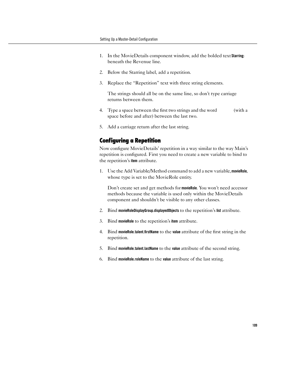 Configuring a repetition, Configuring a repetition 109 | Apple WebObjects 3.5 User Manual | Page 109 / 120