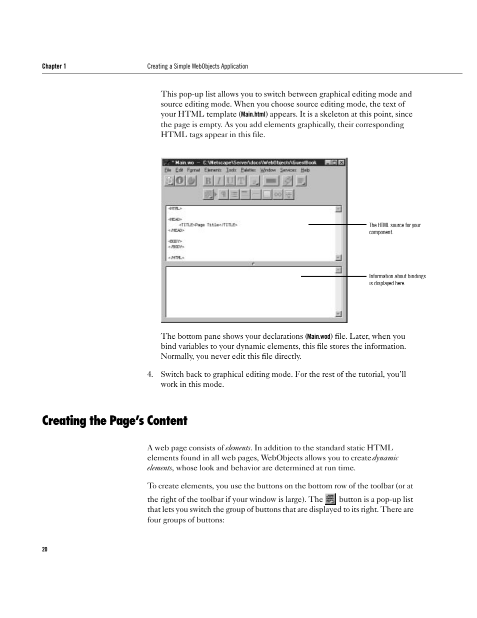 Creating the page’s content | Apple WebObjects 3.5 User Manual | Page 20 / 120