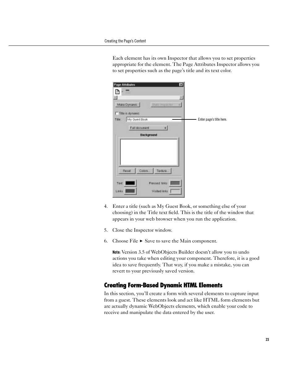 Creating form-based dynamic html elements, Creating form-based dynamic html elements 23 | Apple WebObjects 3.5 User Manual | Page 23 / 120
