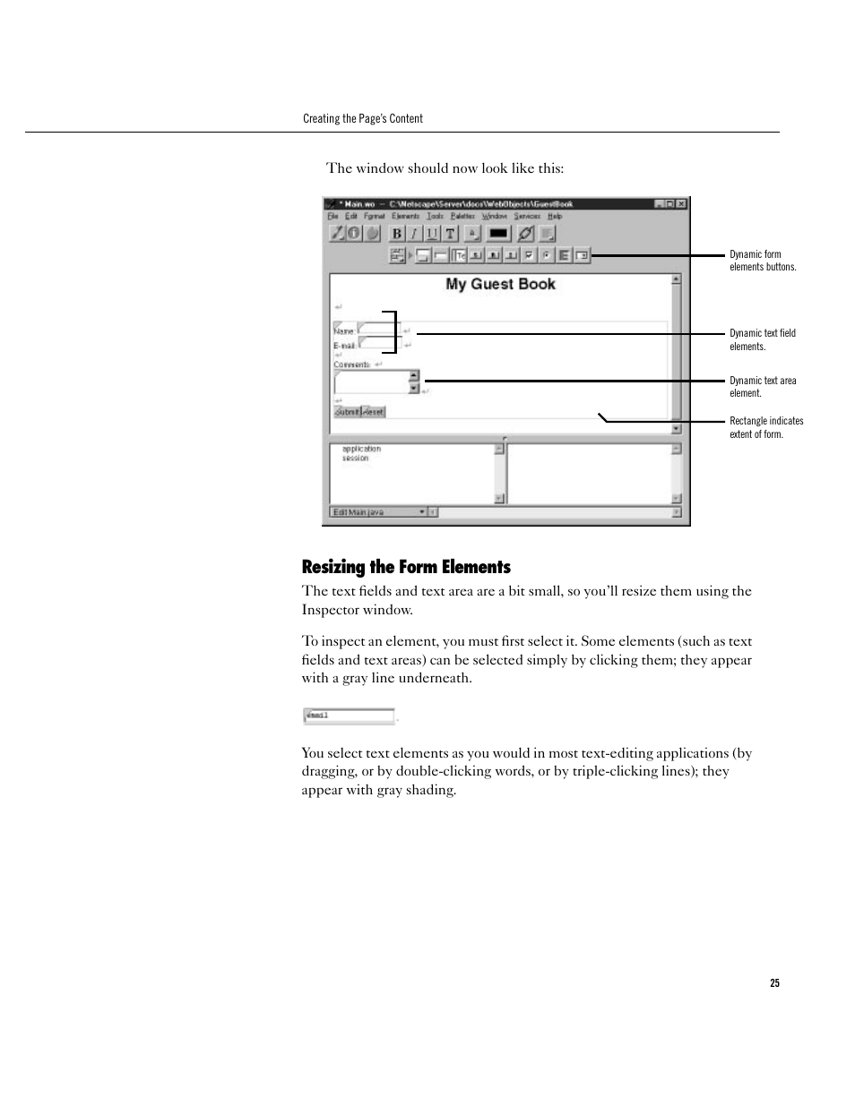 Resizing the form elements, Resizing the form elements 25 | Apple WebObjects 3.5 User Manual | Page 25 / 120