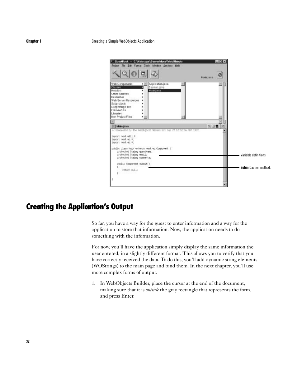 Creating the application’s output, Creating the application’s output 32 | Apple WebObjects 3.5 User Manual | Page 32 / 120