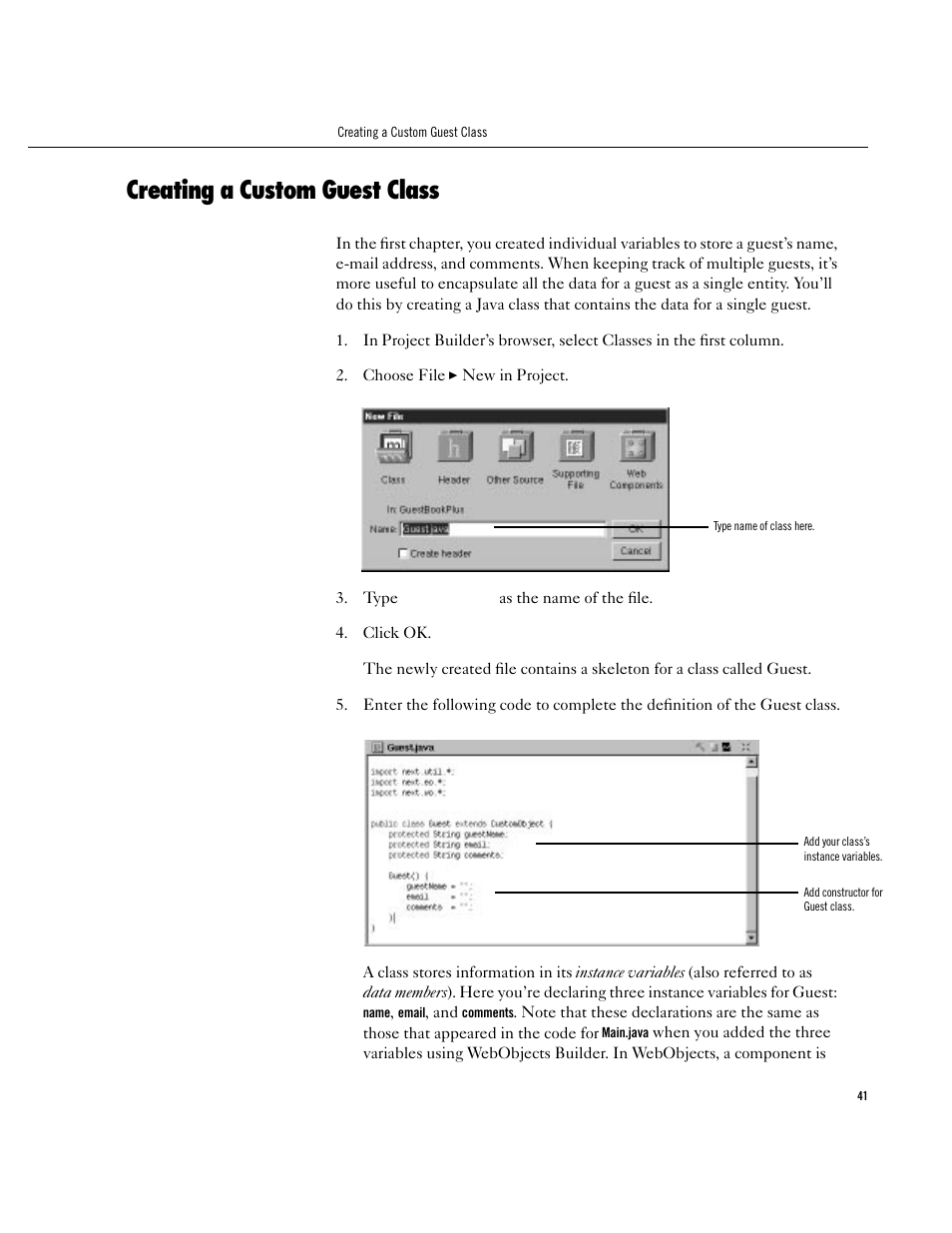 Creating a custom guest class, Creating a custom guest class 41 | Apple WebObjects 3.5 User Manual | Page 41 / 120