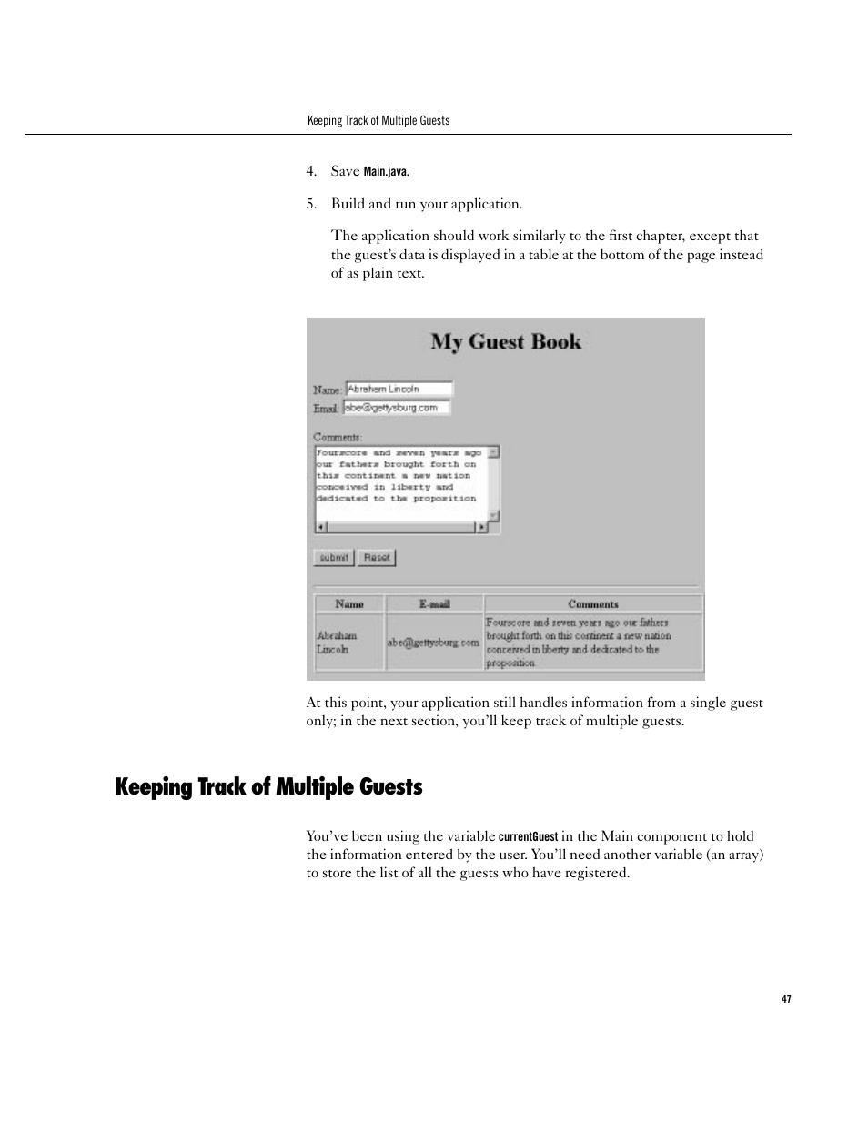 Keeping track of multiple guests, Keeping track of multiple guests 47 | Apple WebObjects 3.5 User Manual | Page 47 / 120