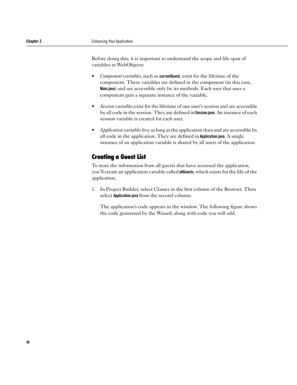Creating a guest list, Creating a guest list 48 | Apple WebObjects 3.5 User Manual | Page 48 / 120