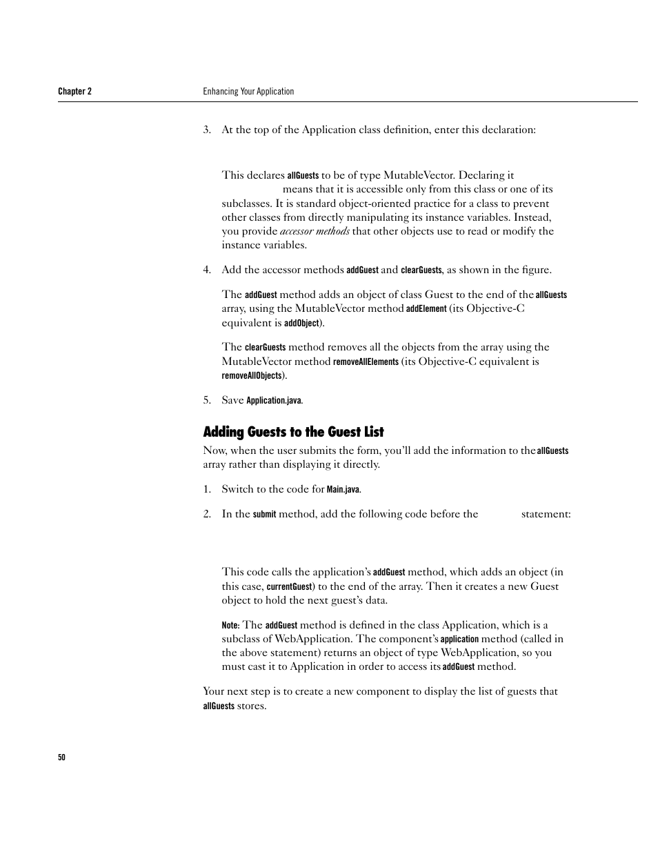 Adding guests to the guest list, Adding guests to the guest list 50 | Apple WebObjects 3.5 User Manual | Page 50 / 120