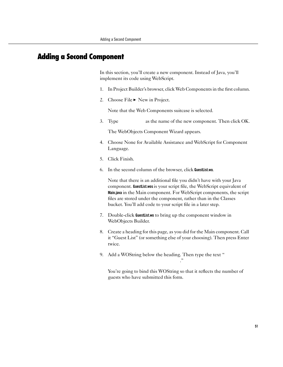 Adding a second component, Adding a second component 51 | Apple WebObjects 3.5 User Manual | Page 51 / 120
