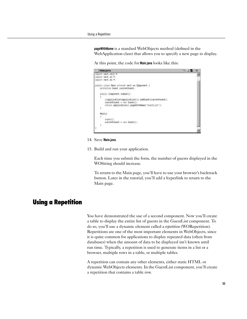 Using a repetition, Using a repetition 53 | Apple WebObjects 3.5 User Manual | Page 53 / 120