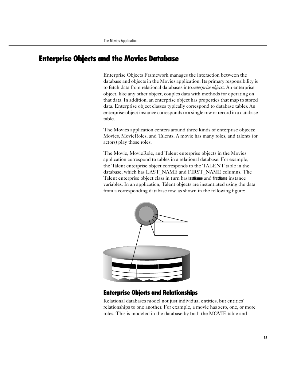 Enterprise objects and the movies database, Enterprise objects and relationships, Enterprise objects and relationships 63 | Apple WebObjects 3.5 User Manual | Page 63 / 120