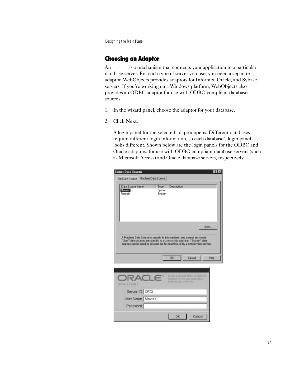 Choosing an adaptor, Choosing an adaptor 67 | Apple WebObjects 3.5 User Manual | Page 67 / 120