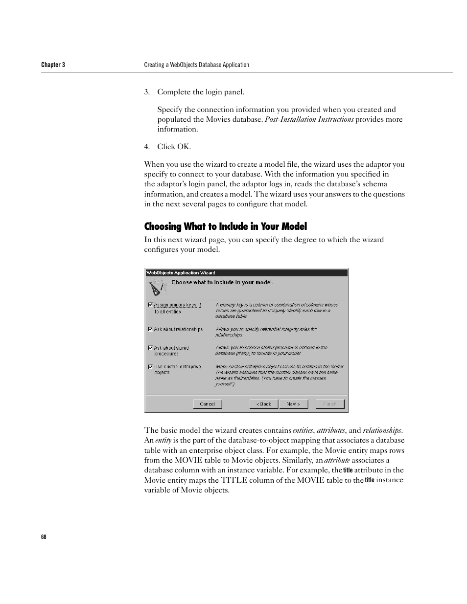 Choosing what to include in your model, Choosing what to include in your model 68 | Apple WebObjects 3.5 User Manual | Page 68 / 120