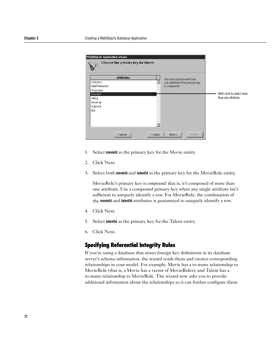 Specifying referential integrity rules, Specifying referential integrity rules 72 | Apple WebObjects 3.5 User Manual | Page 72 / 120
