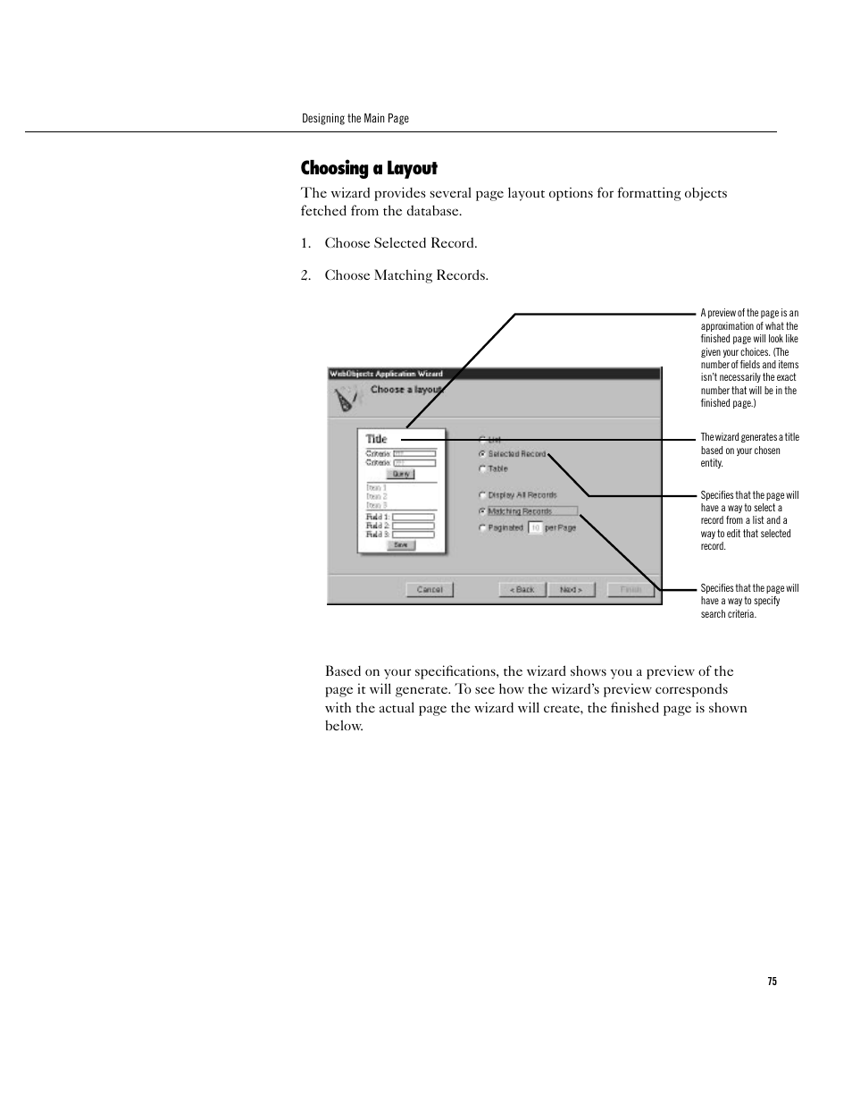Choosing a layout, Choosing a layout 75 | Apple WebObjects 3.5 User Manual | Page 75 / 120