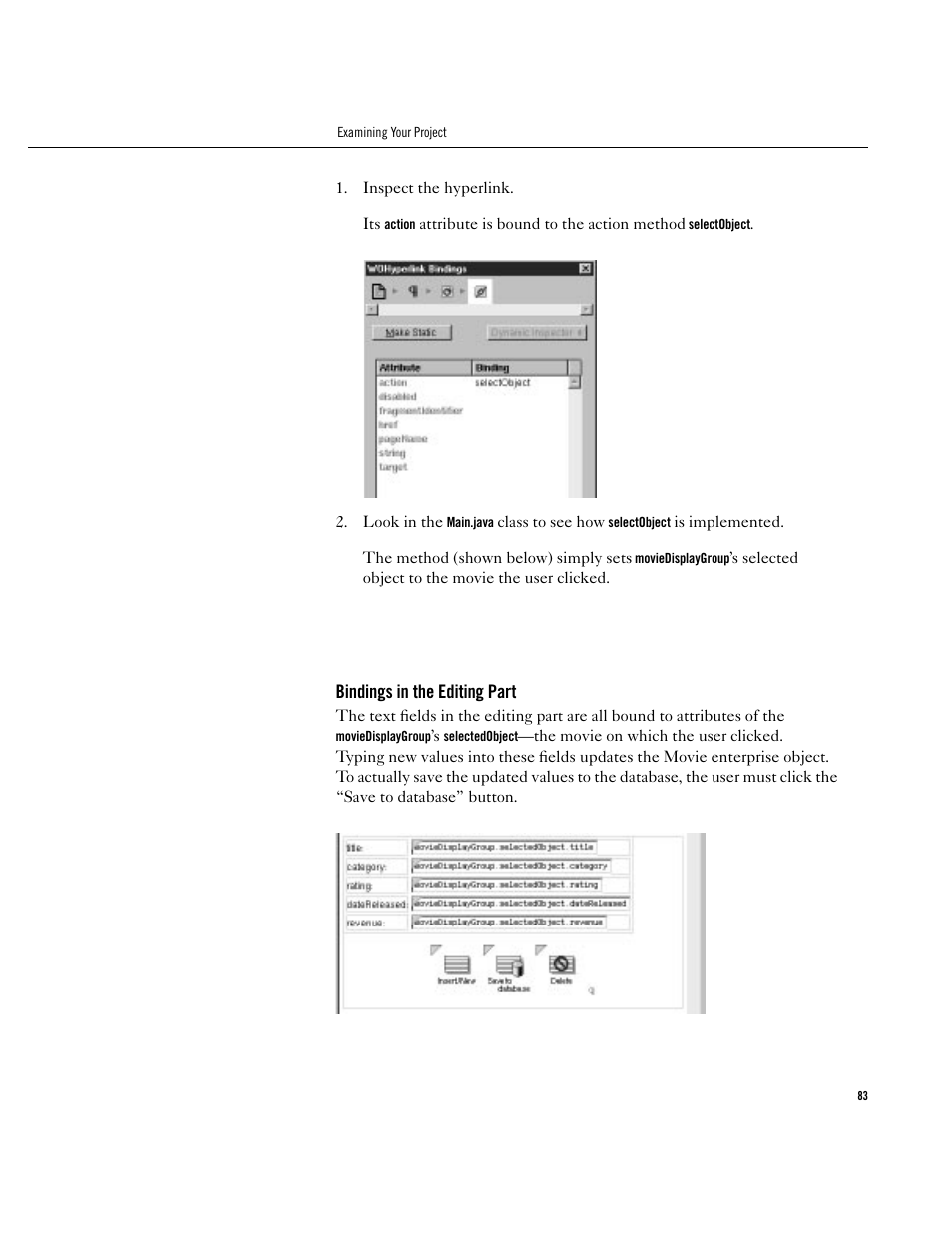 Bindings in the editing part | Apple WebObjects 3.5 User Manual | Page 83 / 120
