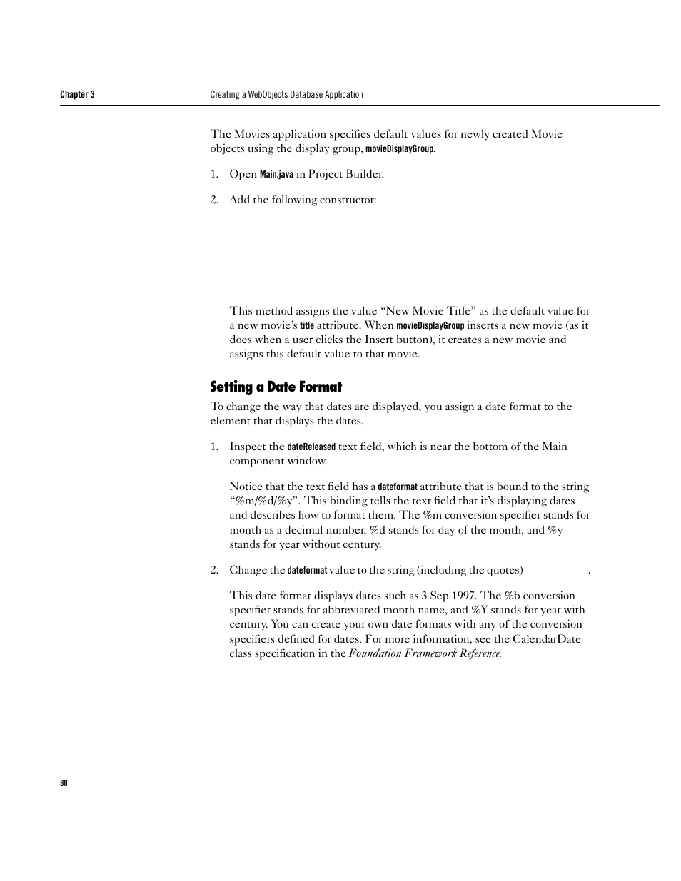 Setting a date format, Setting a date format 88 | Apple WebObjects 3.5 User Manual | Page 88 / 120