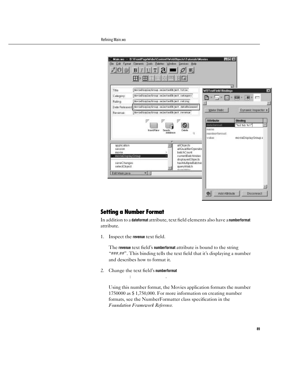 Setting a number format, Setting a number format 89 | Apple WebObjects 3.5 User Manual | Page 89 / 120