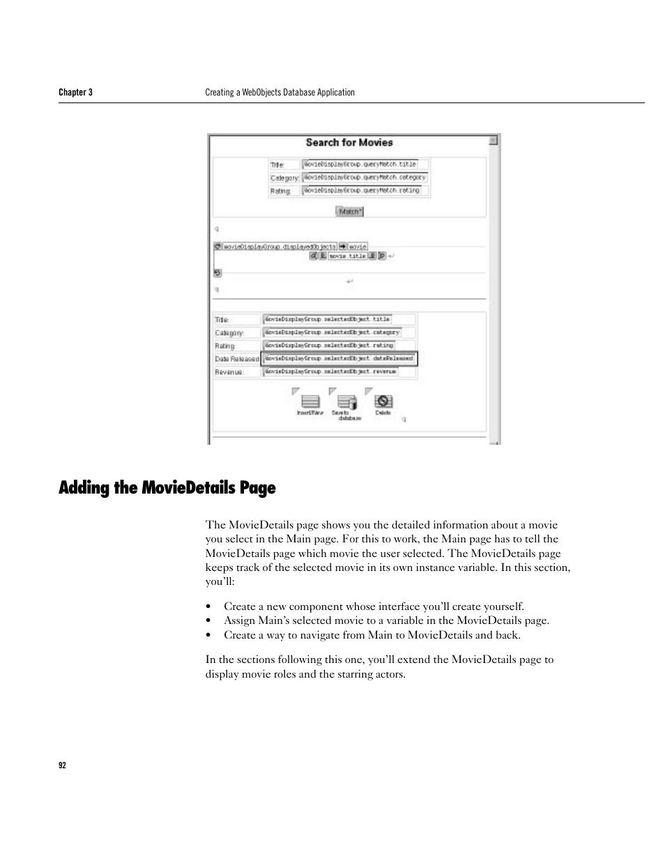 Adding the moviedetails page | Apple WebObjects 3.5 User Manual | Page 92 / 120