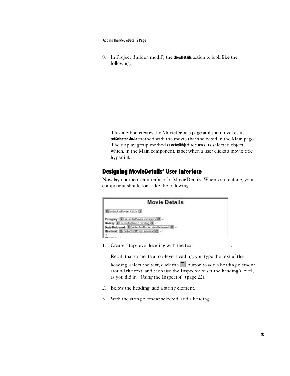 Designing moviedetails’ user interface, Designing moviedetails’ user interface 95 | Apple WebObjects 3.5 User Manual | Page 95 / 120