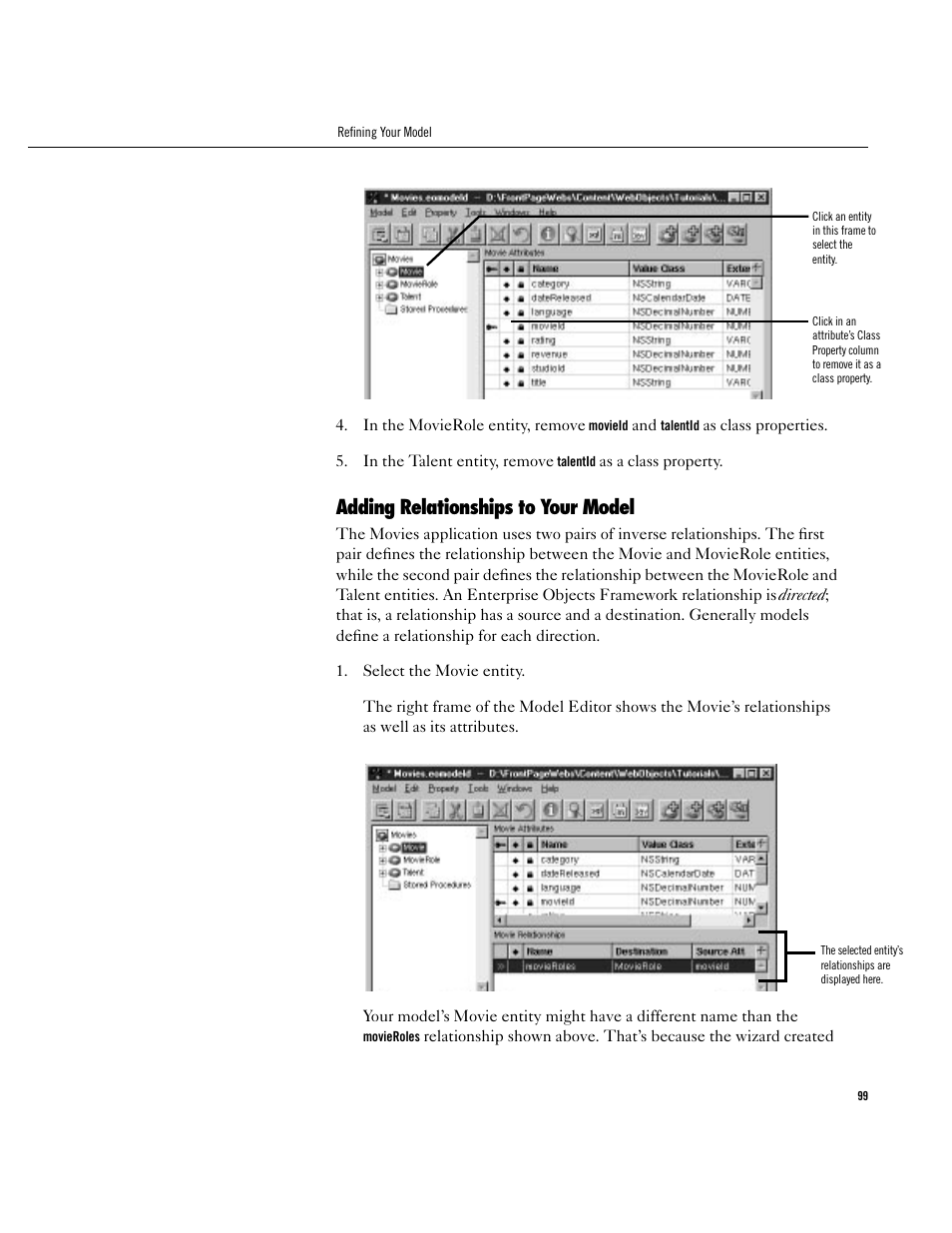 Adding relationships to your model, Adding relationships to your model 99 | Apple WebObjects 3.5 User Manual | Page 99 / 120