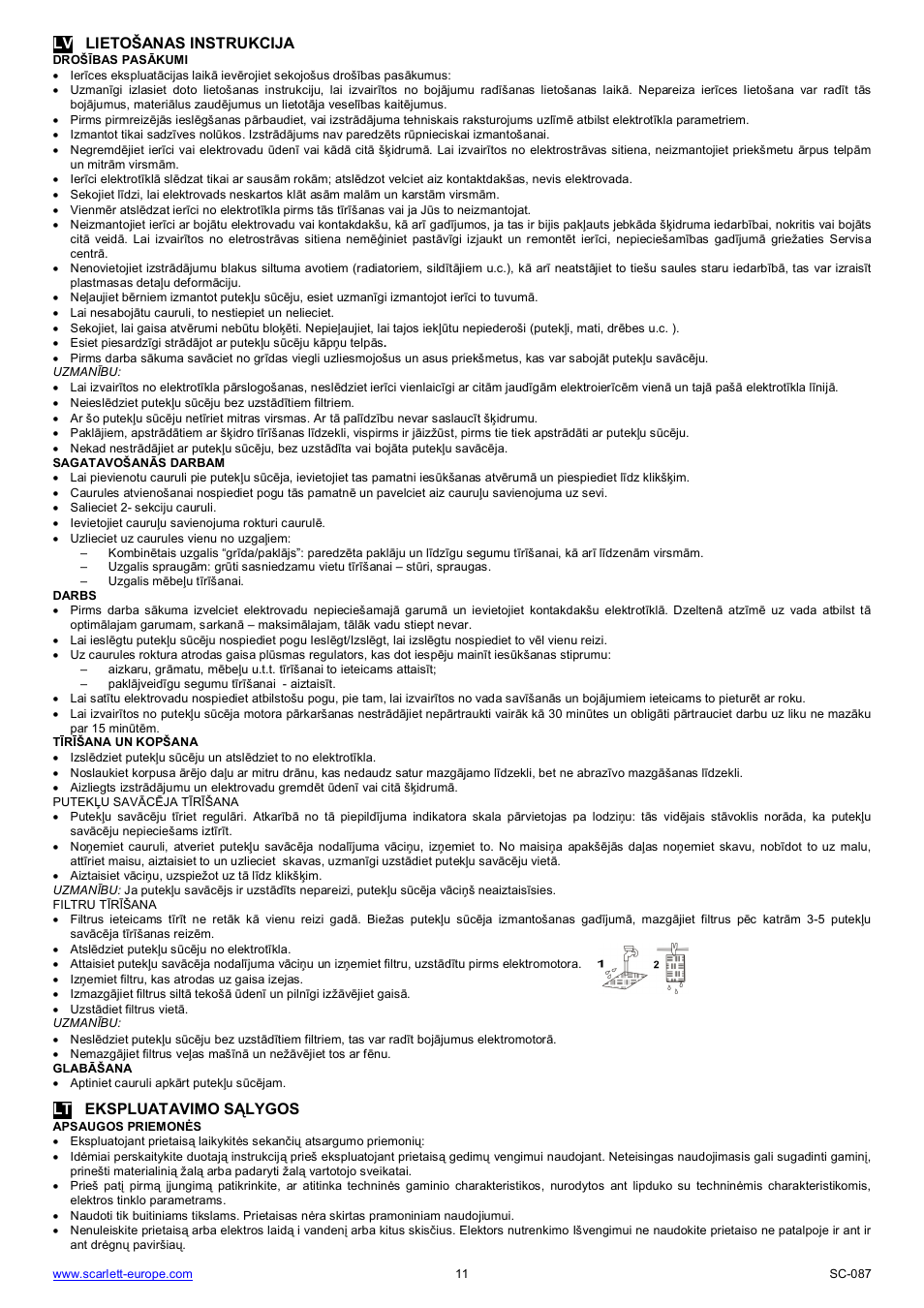 Lv lieto anas instrukcija, Lt ekspluatavimo s lygos | Scarlett SC-087 User Manual | Page 11 / 16