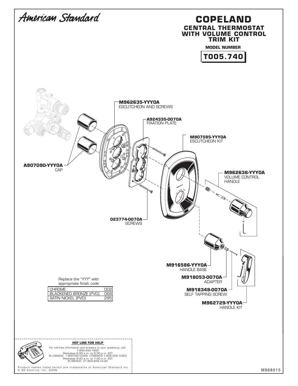 Copeland, Central thermostat with volume control trim kit | American Standard Copeland T005740 User Manual | Page 4 / 12