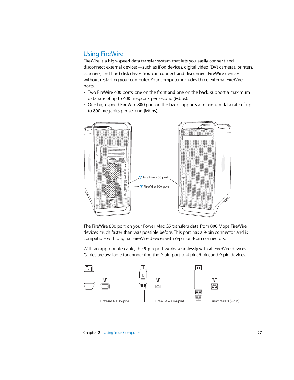 Using firewire | Apple Power Mac G5 (Late 2004) User Manual | Page 27 / 112