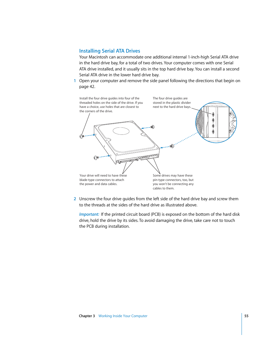 Installing serial ata drives | Apple Power Mac G5 (Late 2004) User Manual | Page 55 / 112