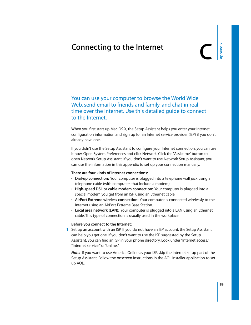 Connecting to the internet, Appendix | Apple Power Mac G5 (Late 2004) User Manual | Page 89 / 112