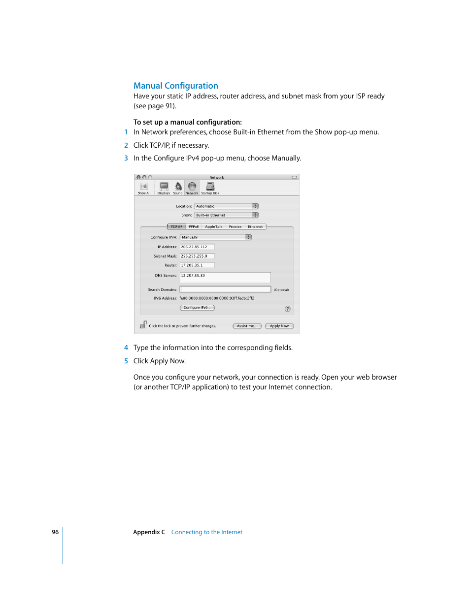 Manual configuration | Apple Power Mac G5 (Late 2004) User Manual | Page 96 / 112