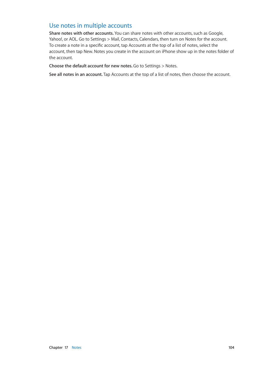 Use notes in multiple accounts, 104 use notes in multiple accounts | Apple iPhone iOS 8.1 User Manual | Page 104 / 184