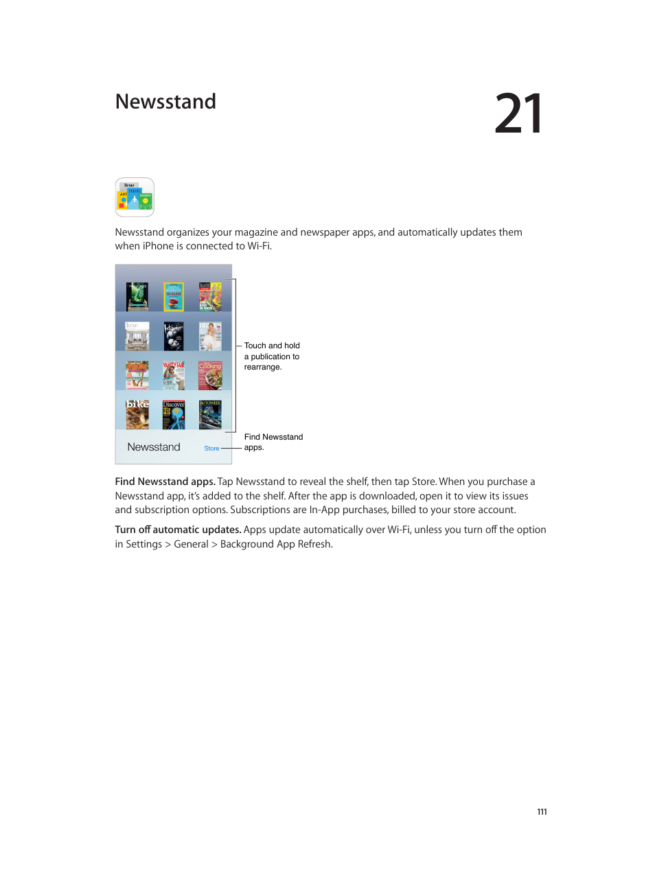 Chapter 21: newsstand, Newsstand | Apple iPhone iOS 8.1 User Manual | Page 111 / 184