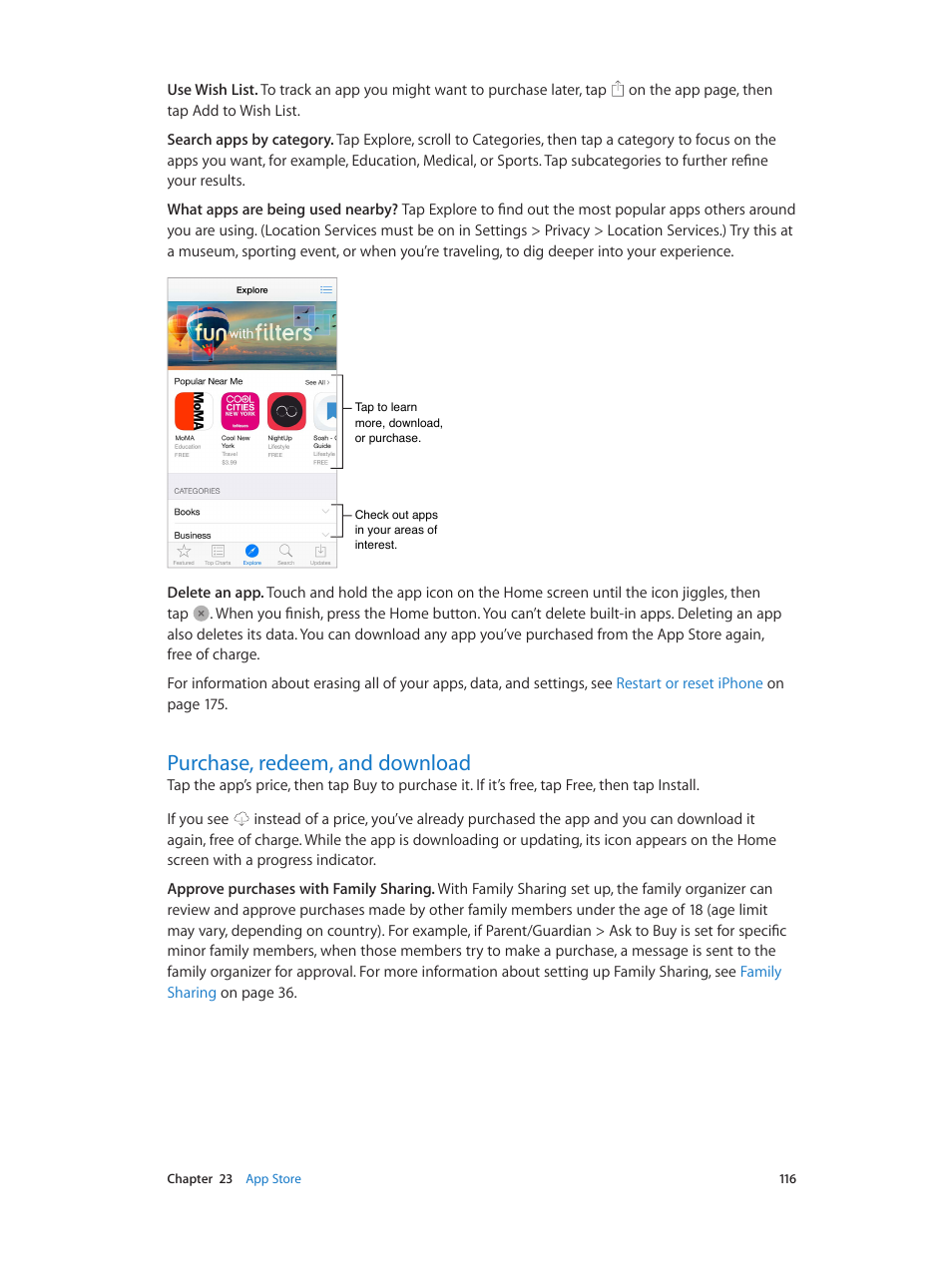 Purchase, redeem, and download, 116 purchase, redeem, and download | Apple iPhone iOS 8.1 User Manual | Page 116 / 184