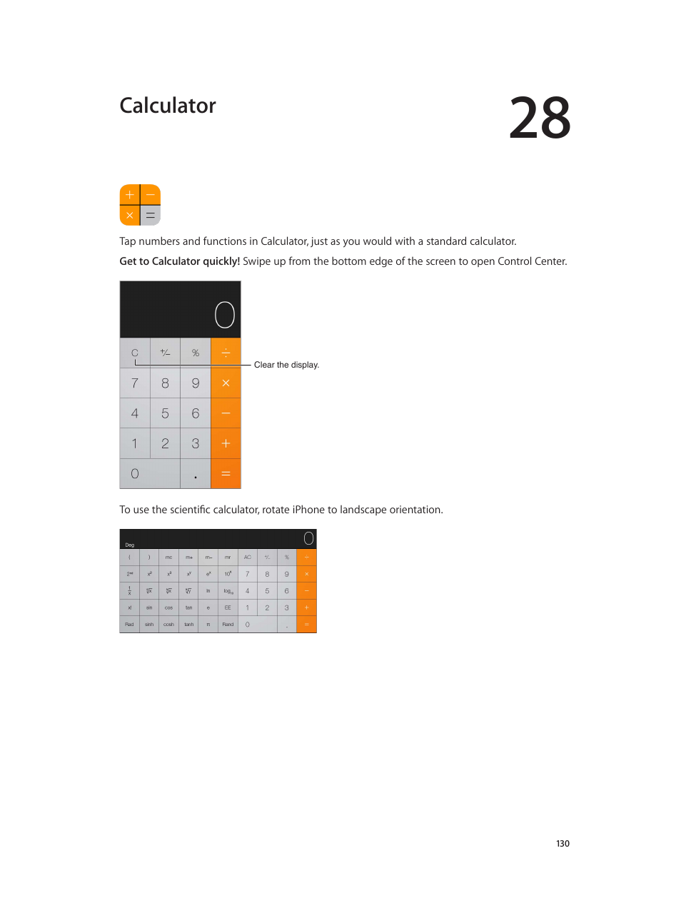 Chapter 28: calculator, Calculator | Apple iPhone iOS 8.1 User Manual | Page 130 / 184