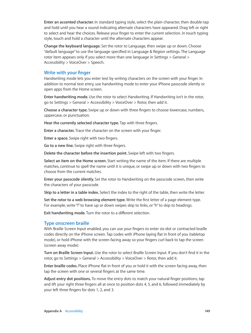 Type onscreen braille | Apple iPhone iOS 8.1 User Manual | Page 149 / 184
