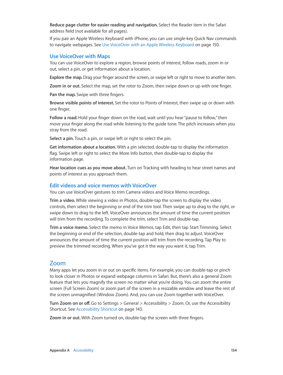 Zoom, 154 zoom, Use voiceover with maps | Apple iPhone iOS 8.1 User Manual | Page 154 / 184