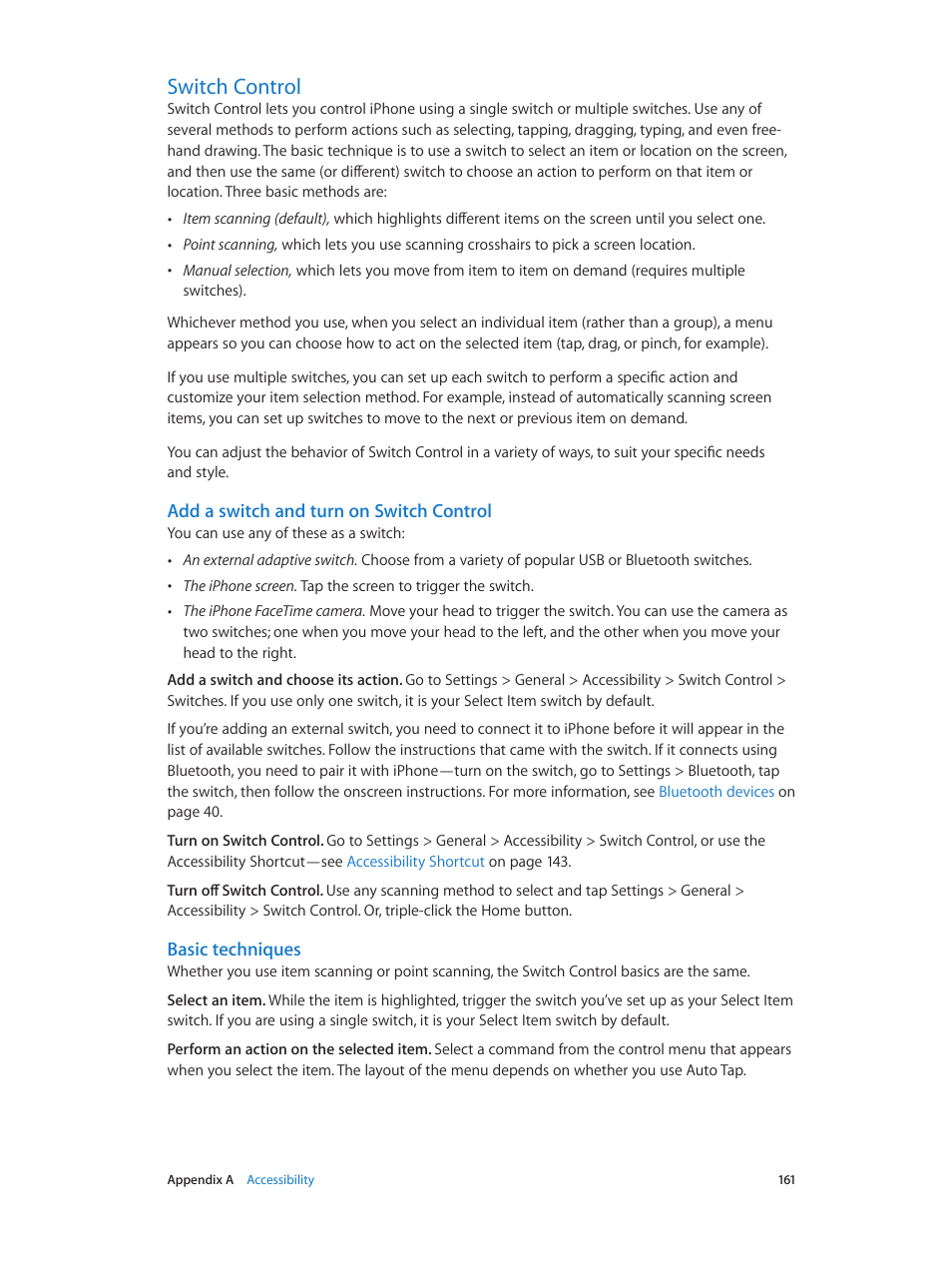 Switch control, 161 switch control, Add a switch and turn on switch control | Basic techniques | Apple iPhone iOS 8.1 User Manual | Page 161 / 184