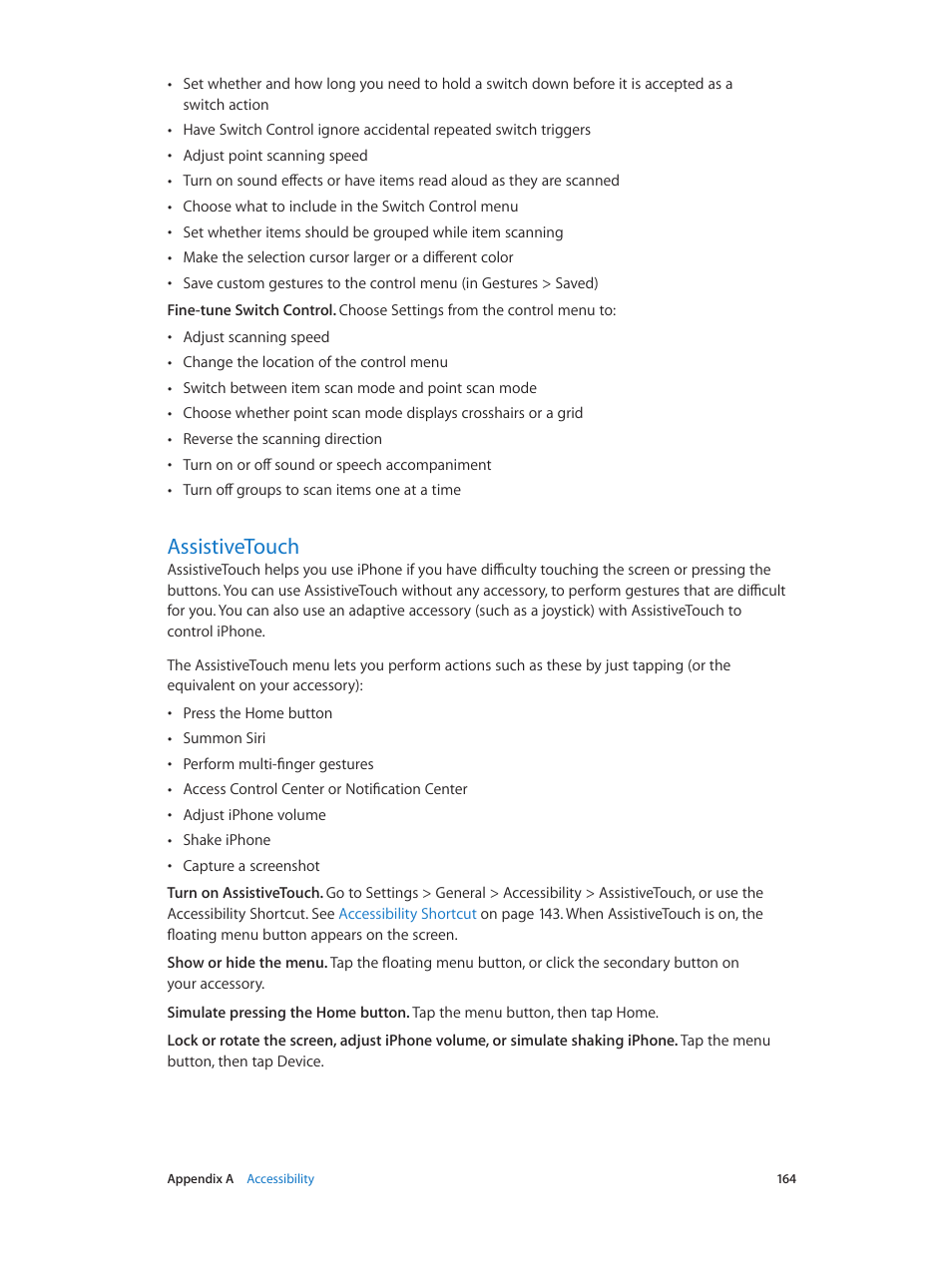 Assistivetouch, 164 assistivetouch | Apple iPhone iOS 8.1 User Manual | Page 164 / 184
