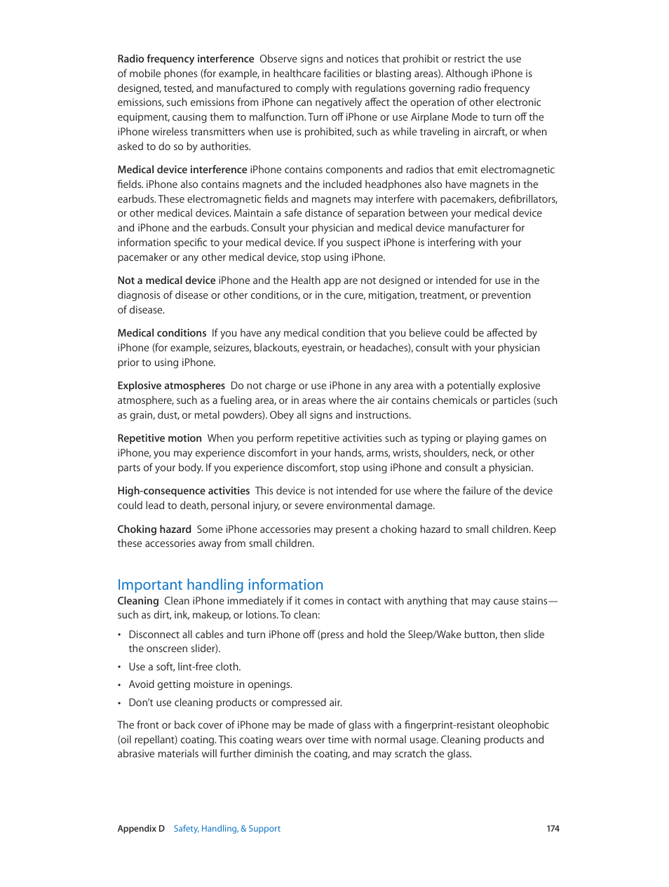 Important handling information, 174 important handling information | Apple iPhone iOS 8.1 User Manual | Page 174 / 184