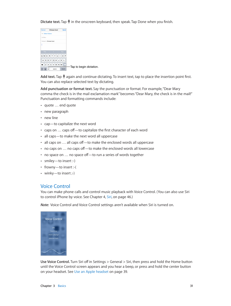 Voice control | Apple iPhone iOS 8.1 User Manual | Page 31 / 184