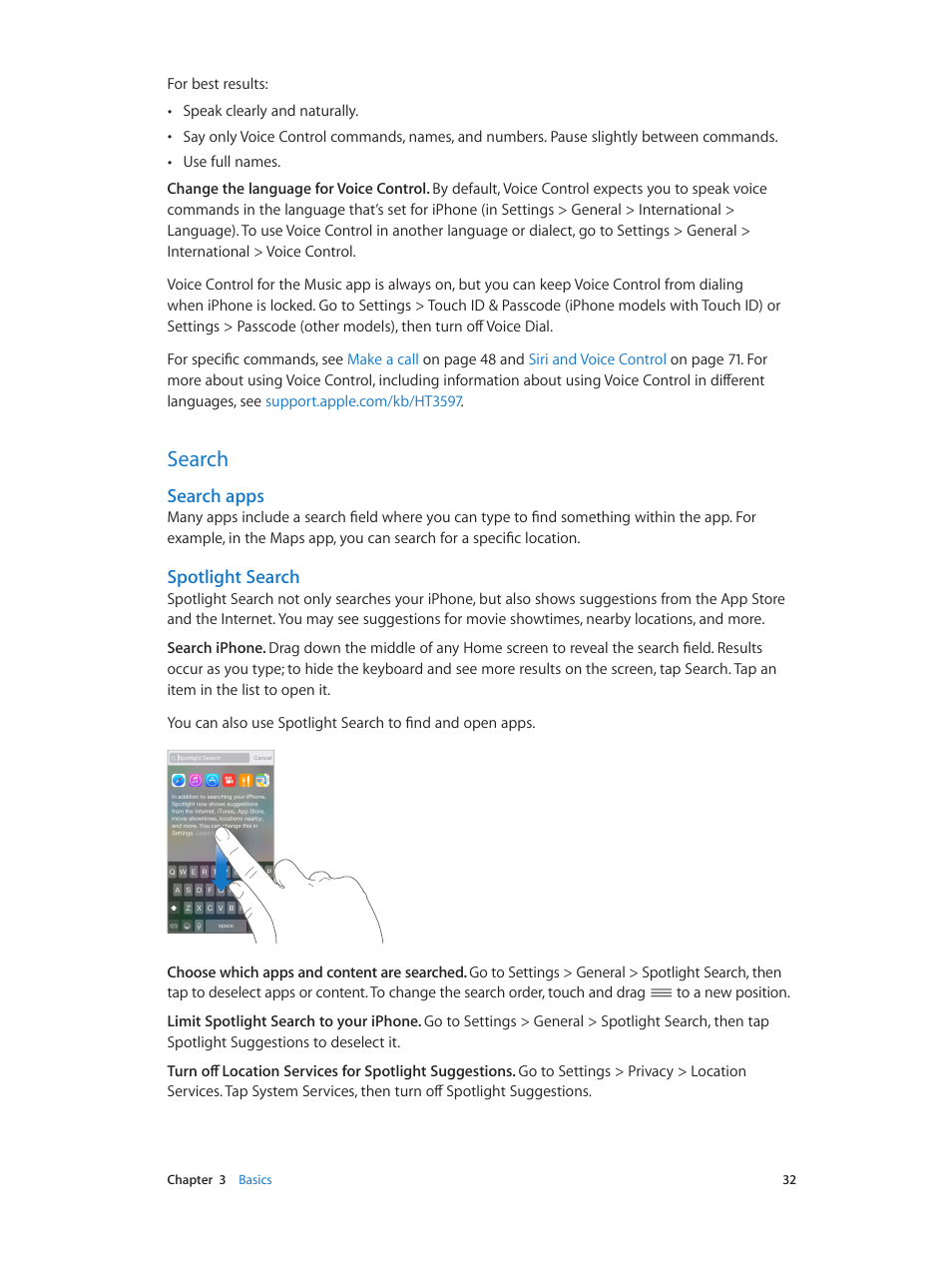 Search, Search apps spotlight search | Apple iPhone iOS 8.1 User Manual | Page 32 / 184