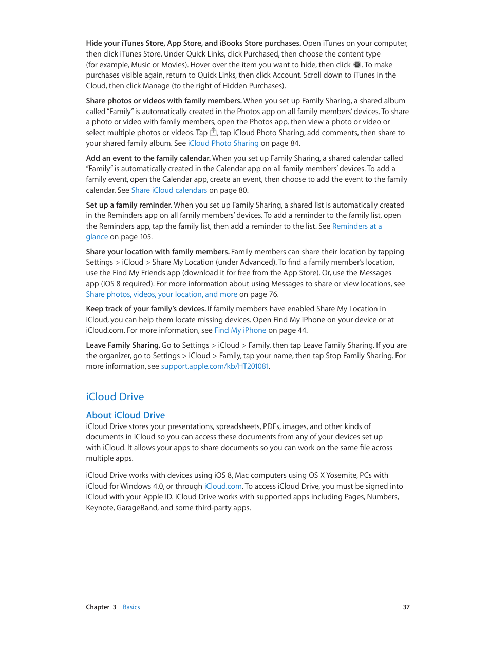 Icloud drive, About icloud, Drive | About icloud drive | Apple iPhone iOS 8.1 User Manual | Page 37 / 184