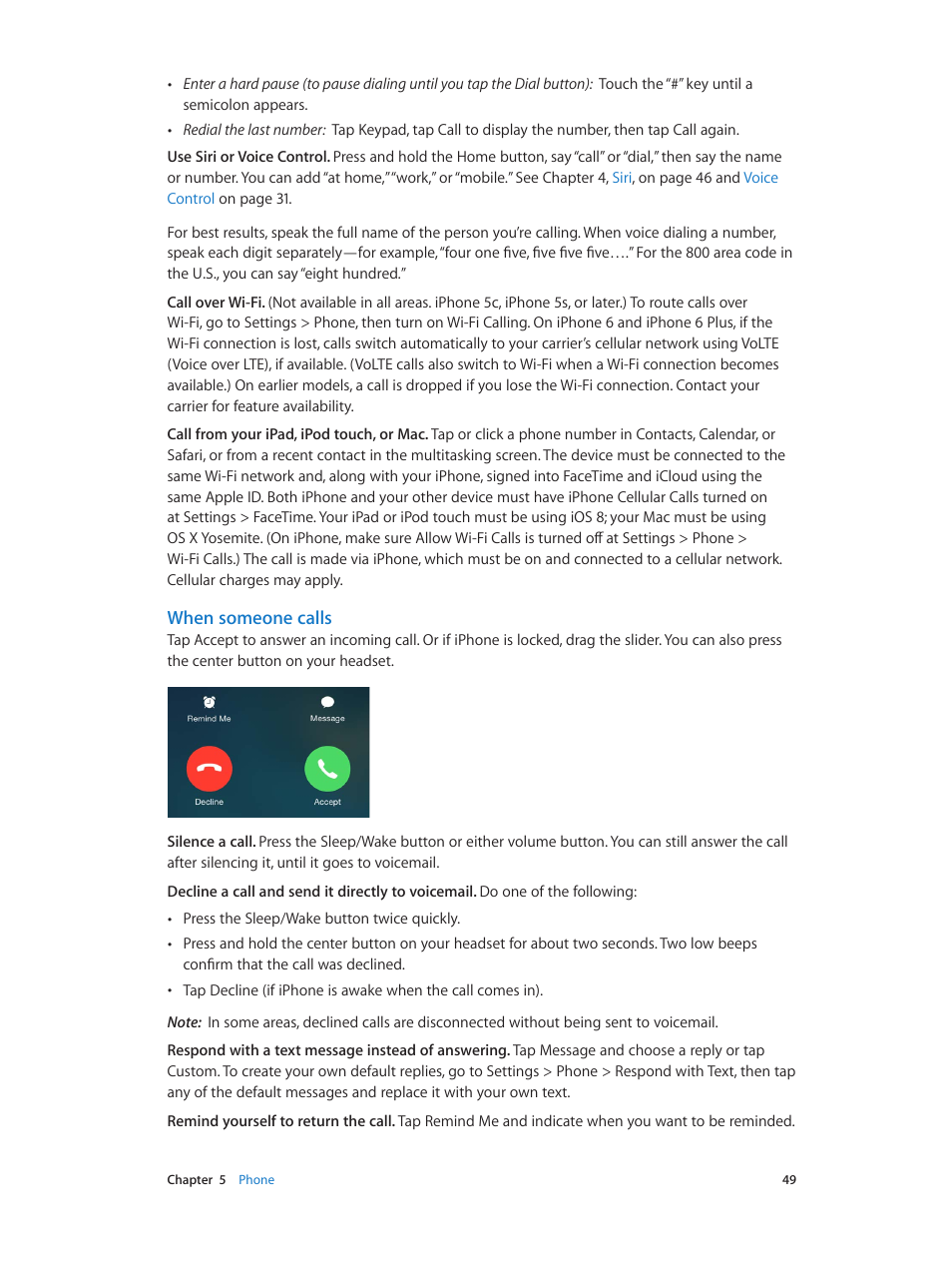 Ssage (see, When someone calls | Apple iPhone iOS 8.1 User Manual | Page 49 / 184