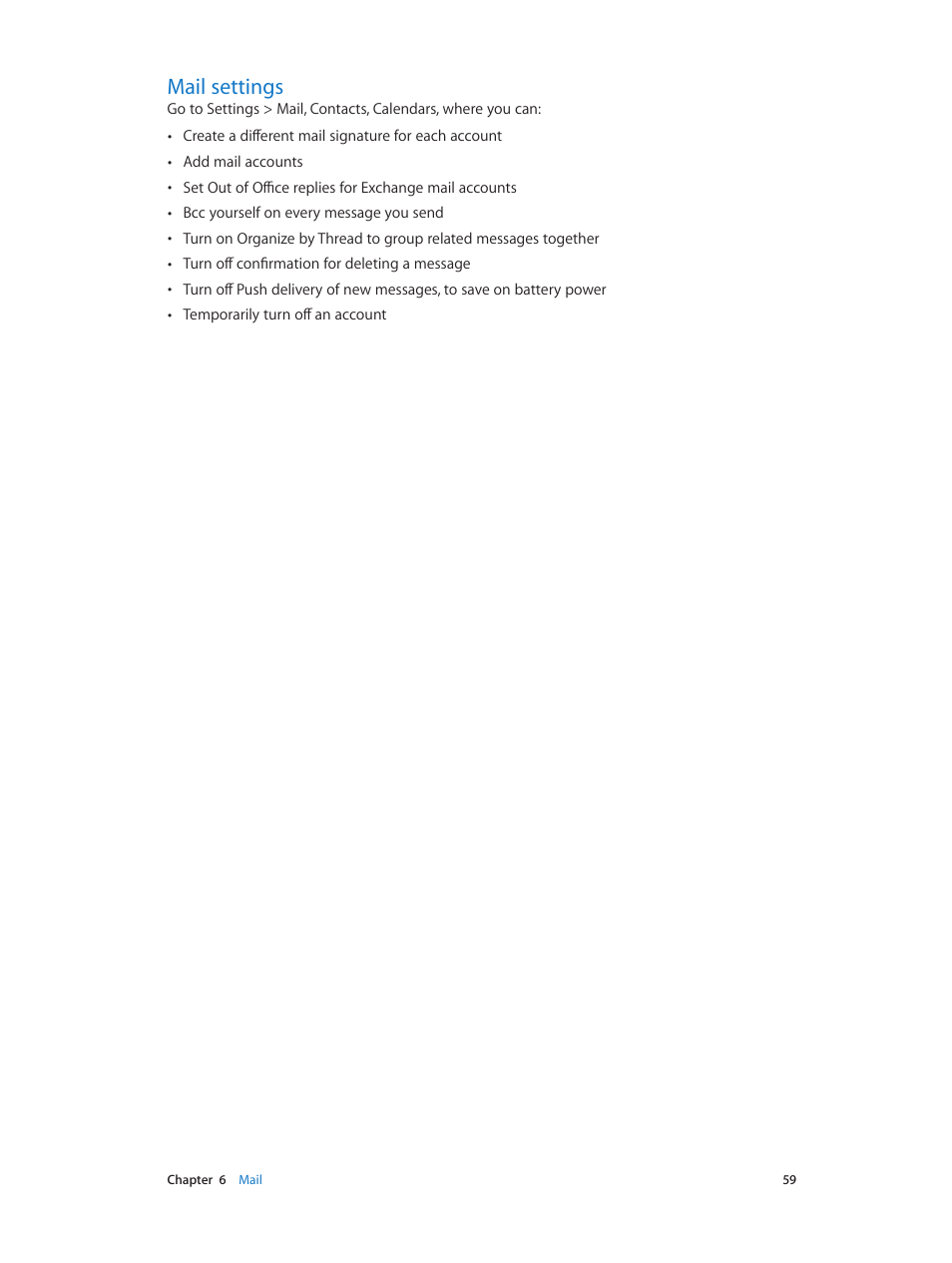 Mail settings | Apple iPhone iOS 8.1 User Manual | Page 59 / 184