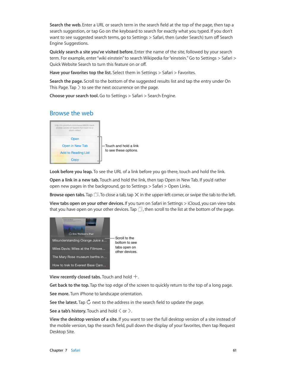 Browse the web | Apple iPhone iOS 8.1 User Manual | Page 61 / 184