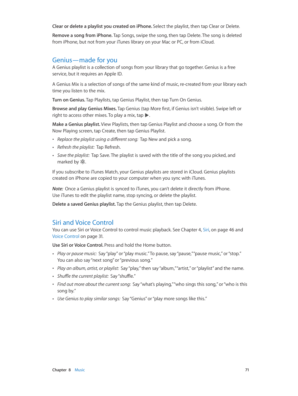 Genius—made for you, Siri and voice control | Apple iPhone iOS 8.1 User Manual | Page 71 / 184