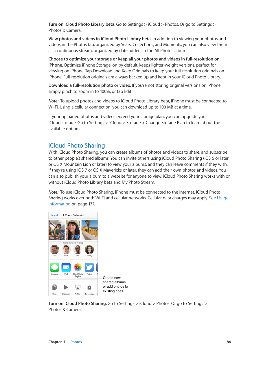 Icloud photo sharing | Apple iPhone iOS 8.1 User Manual | Page 84 / 184