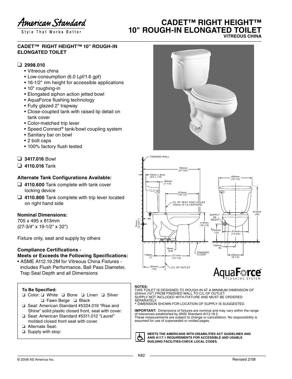 American Standard 2998.010 User Manual | 1 page