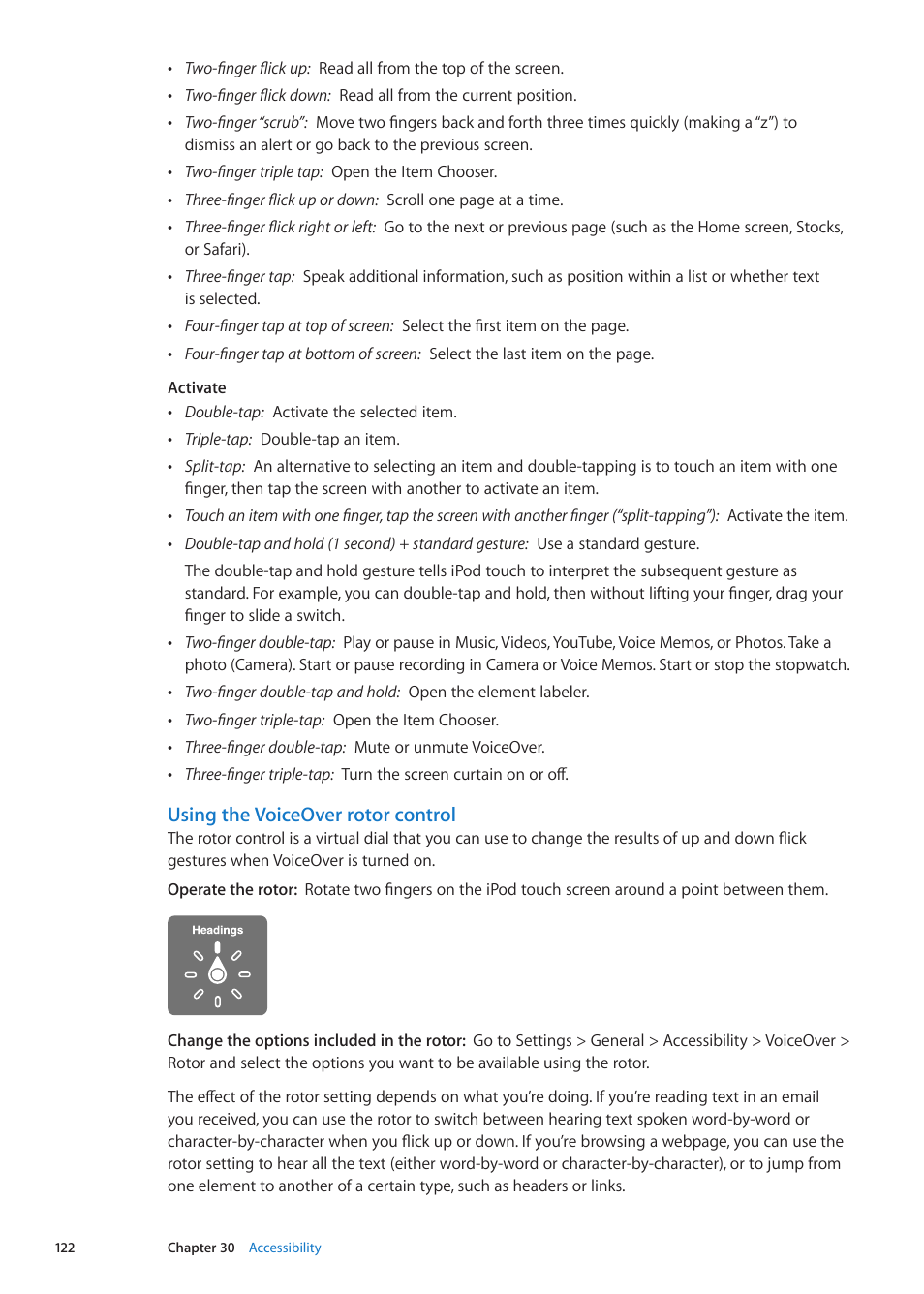 Using the voiceover rotor control | Apple iPod touch iOS 5.1 User Manual | Page 122 / 141